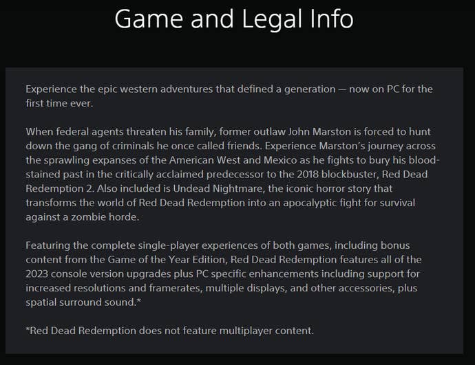 image-240 PlayStation Store page for Red Dead Redemption stating players can experience the game on PC "now"