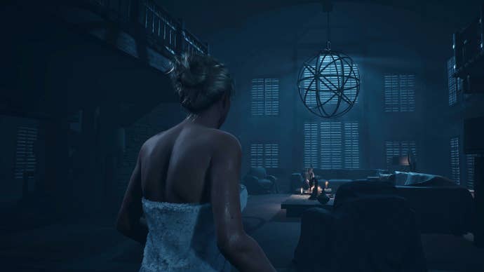 until-dawn-ps5-pc Until Dawn PS5 screenshot showing a blond female walking through a dark house in a towel